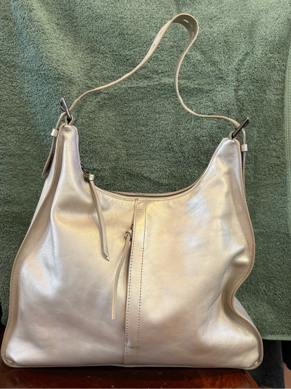 HOBO Metallic Cream Leather Shoulder Hobo